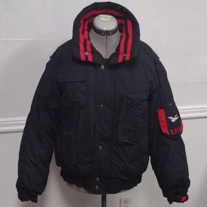Triple F.A.T Goose Stylish Black Bomber Jacket with Red Accents Multiple Pockets